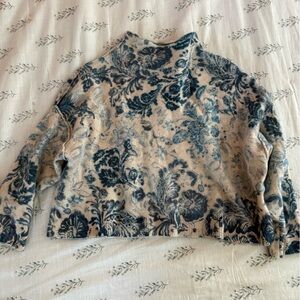 Pilcro Blue Floral Mock-Neck Sweater
